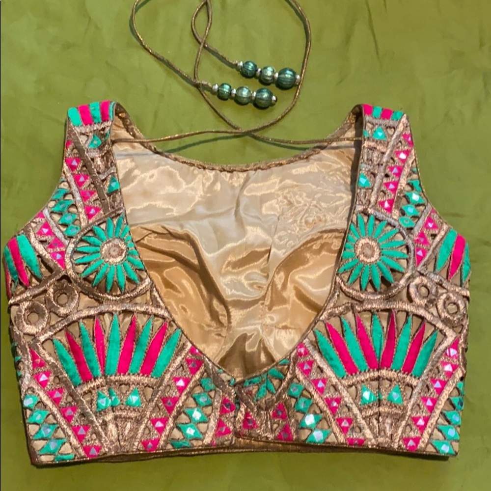 Mirror work Blouse and Saree - Picture 8 of 9